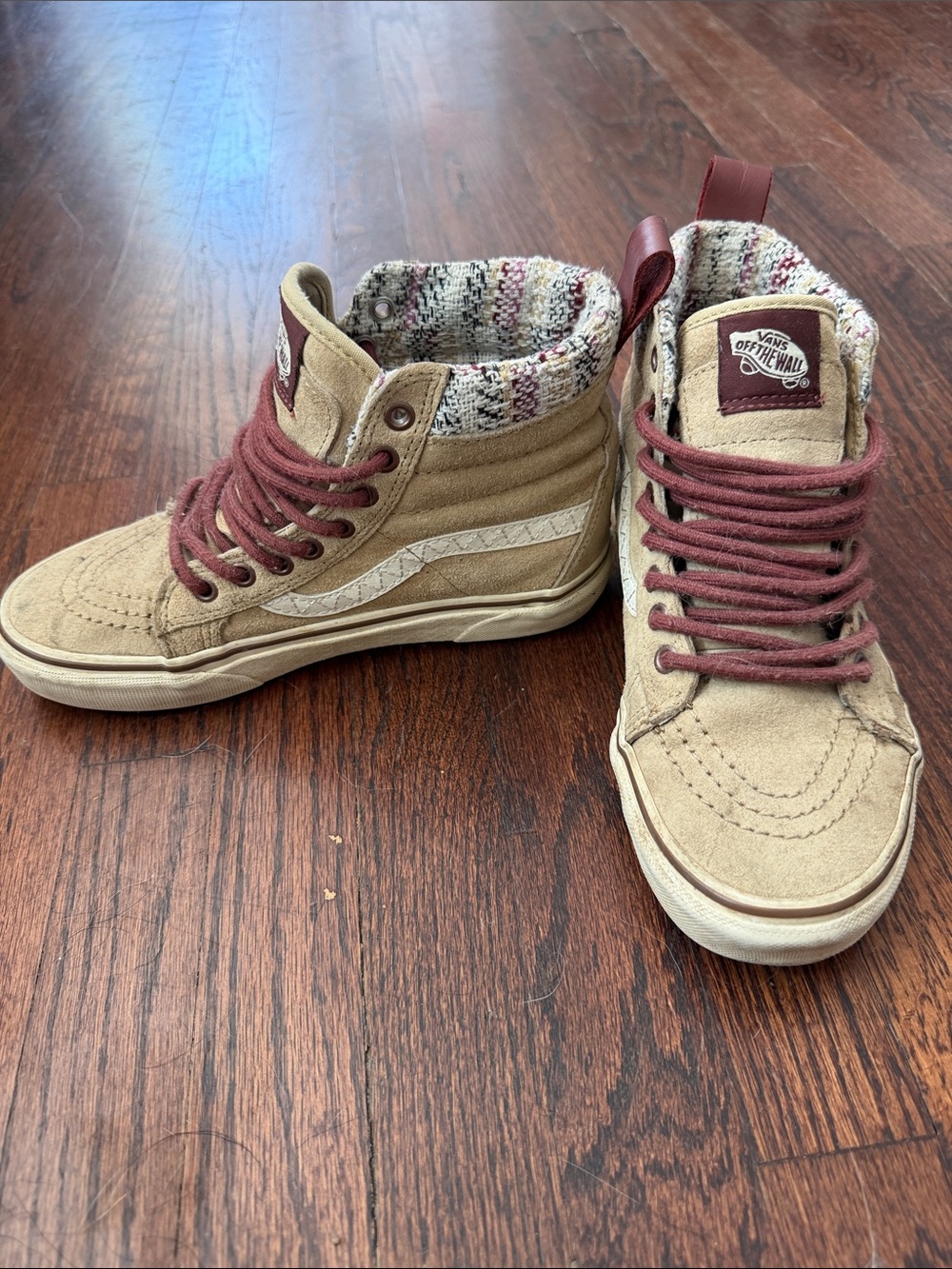 Vans MTE High-Top Sneakers in Tan with Burgundy Laces